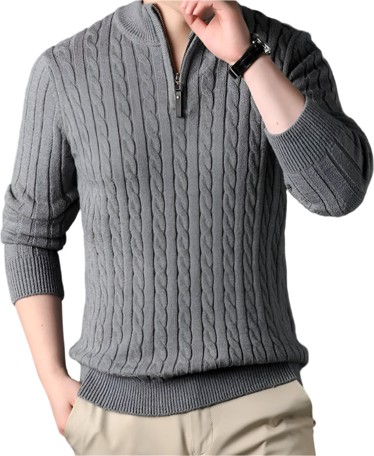 The Wells Cable-knit Quarter Zip Jumper-The British Gentlemen