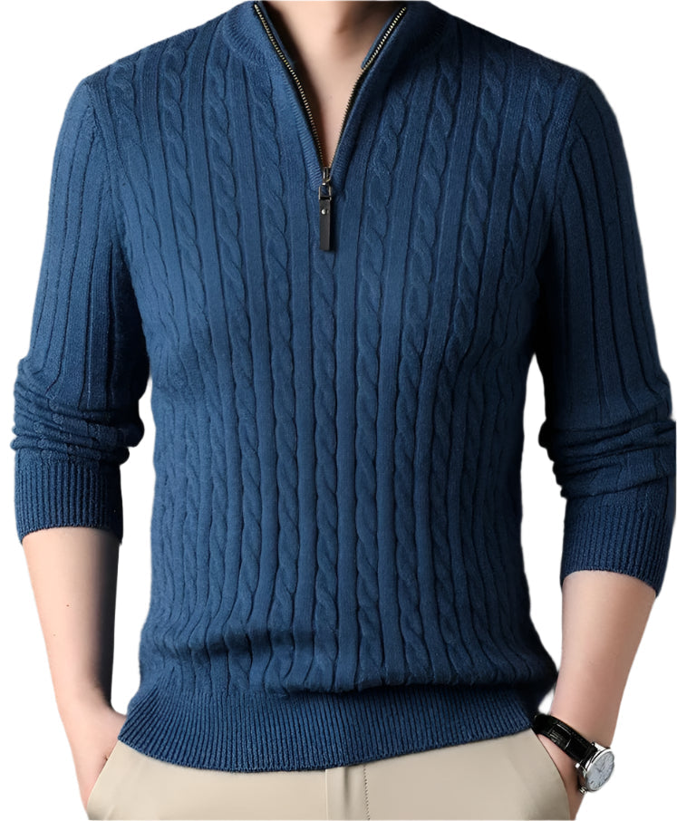 The Wells Cable-knit Quarter Zip Jumper-The British Gentlemen