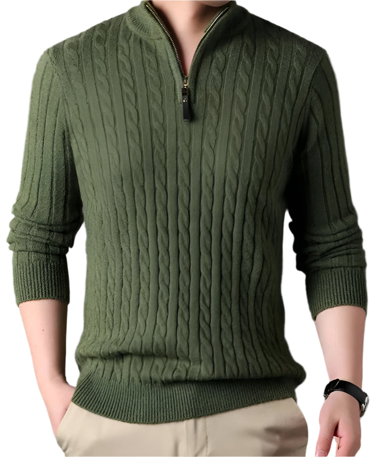 The Wells Cable-knit Quarter Zip Jumper-The British Gentlemen