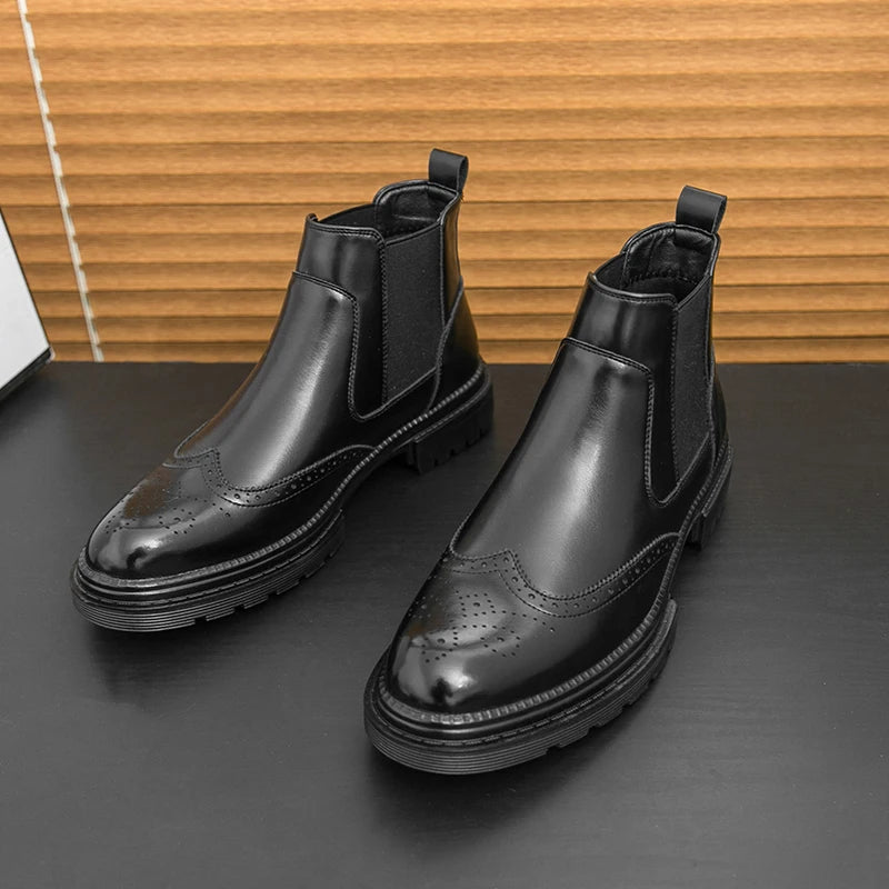 The Eastbourne Men's Smart Brogue Leather Chelsea Boots