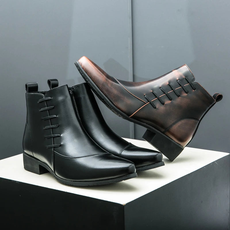 The Paisley Men's Modern Polished Leather Lace Up Chelsea Boots