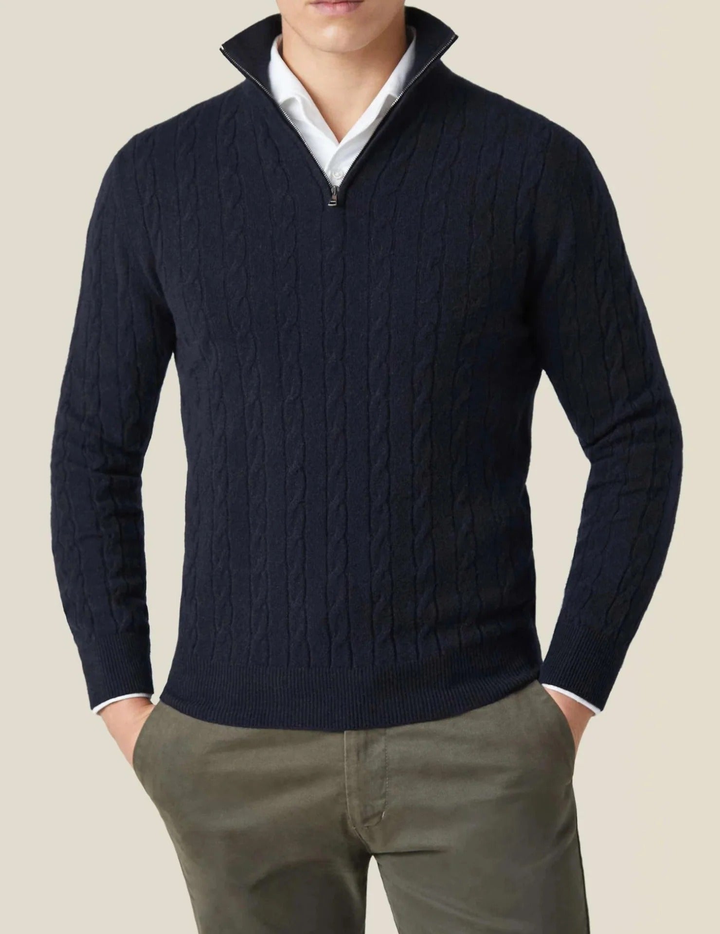 The St. Moritz Cable Knit Zipper Jumper for Men - Old Money Style