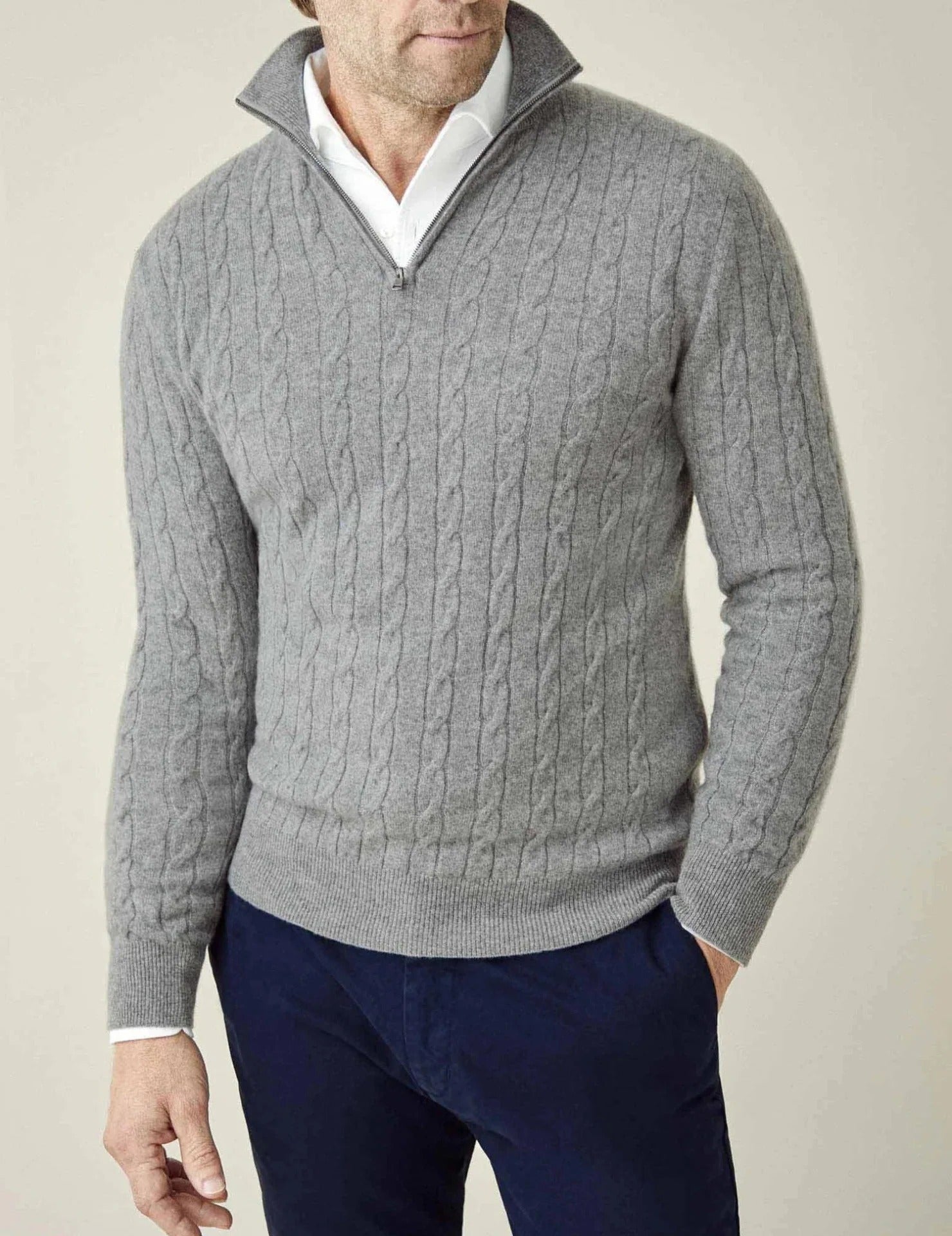 The St. Moritz Cable Knit Zipper Jumper for Men - Old Money Style