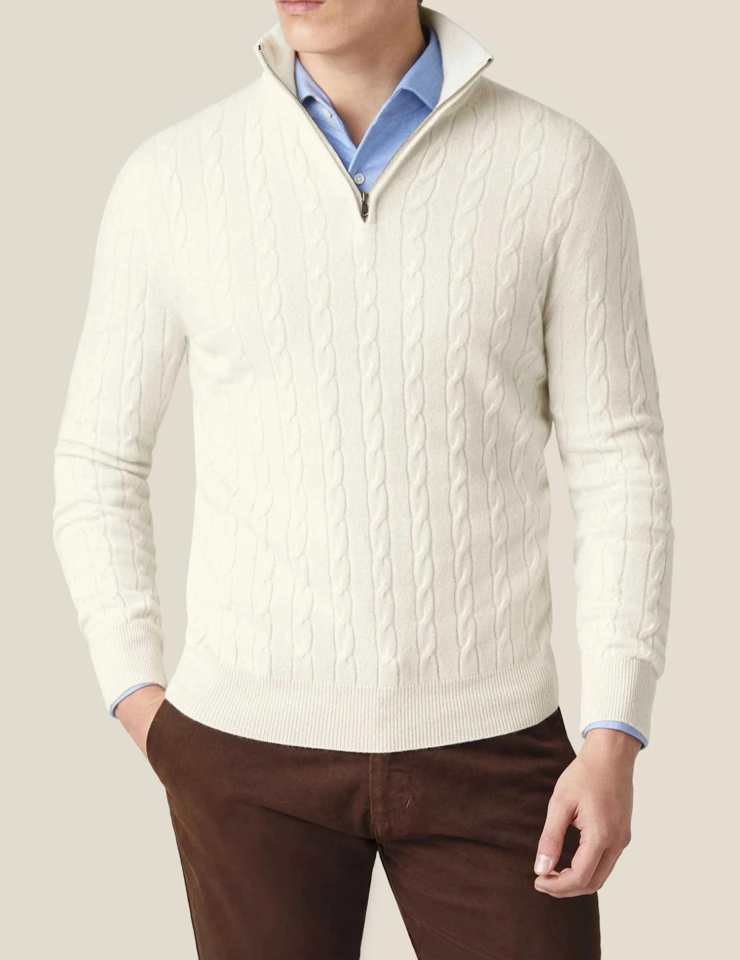 The St. Moritz Cable Knit Zipper Jumper for Men - Old Money Style