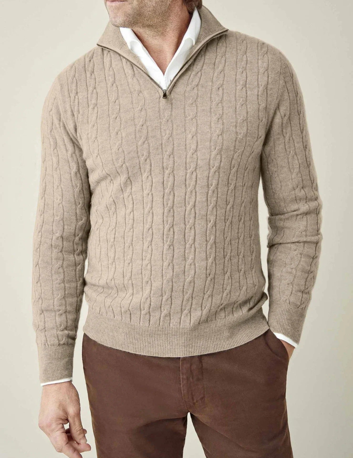 The St. Moritz Cable Knit Zipper Jumper for Men - Old Money Style