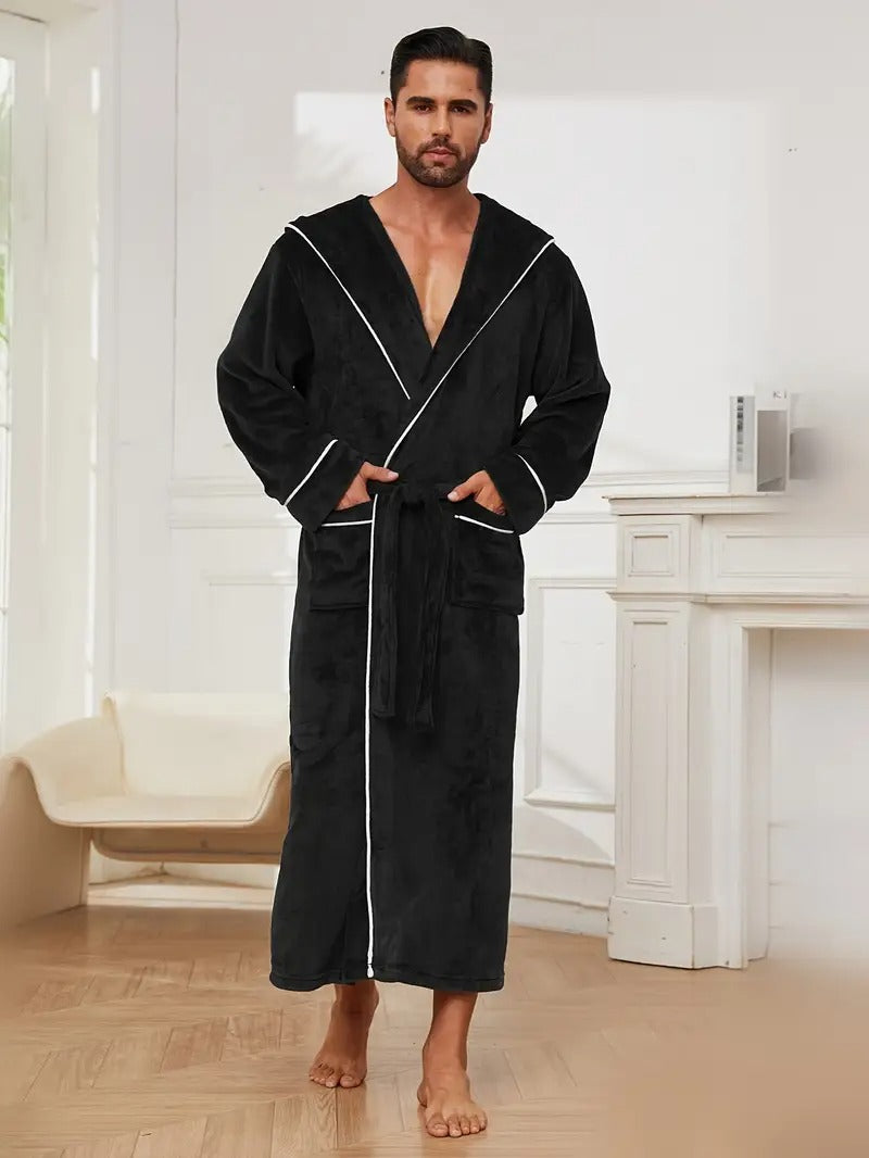 The Greenwich Men's Hooded Long Bathrobe with Belt