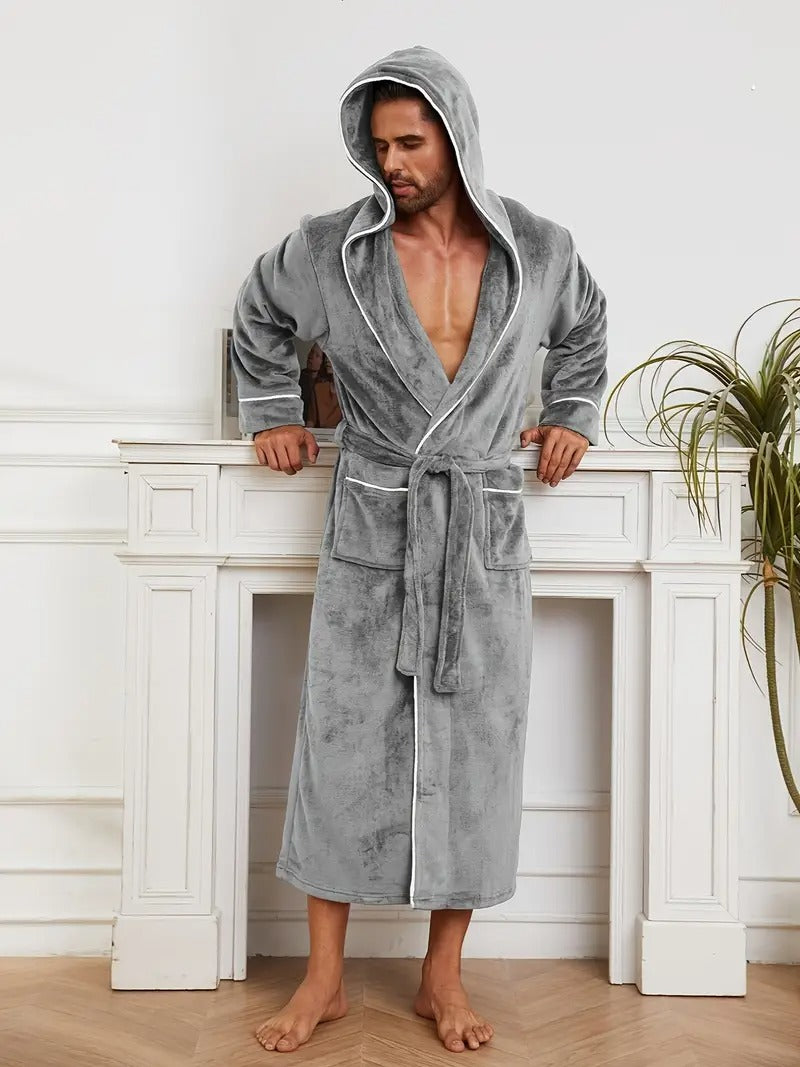 The Greenwich Men's Hooded Long Bathrobe with Belt
