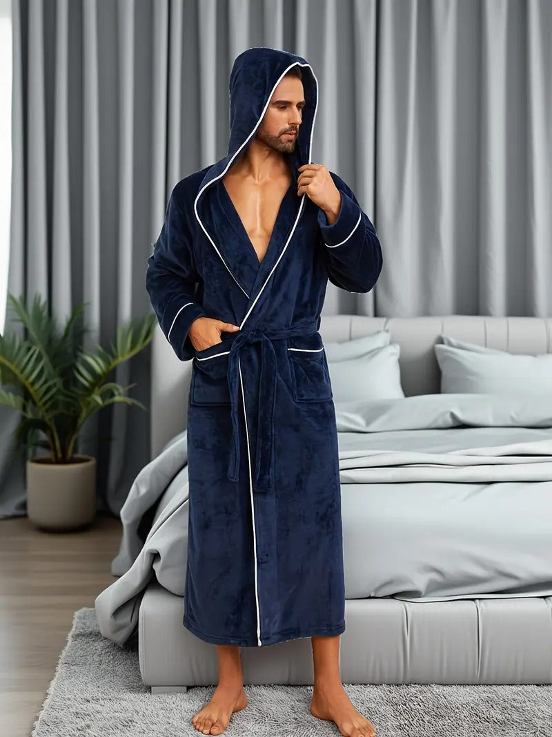 The Kenilworth Men's Hooded Fleece Long Bathrobe with Belt