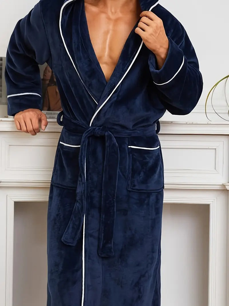 The Kenilworth Men's Hooded Fleece Long Bathrobe with Belt