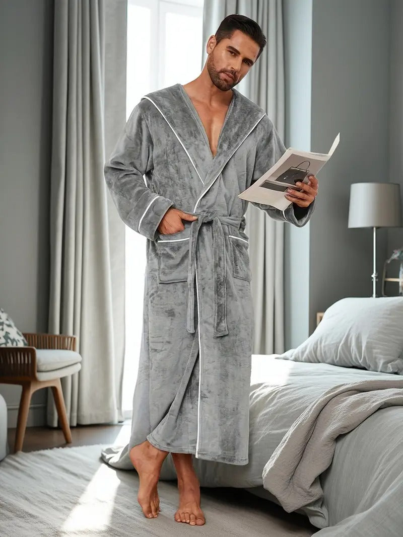 The Kenilworth Men's Hooded Fleece Long Bathrobe with Belt