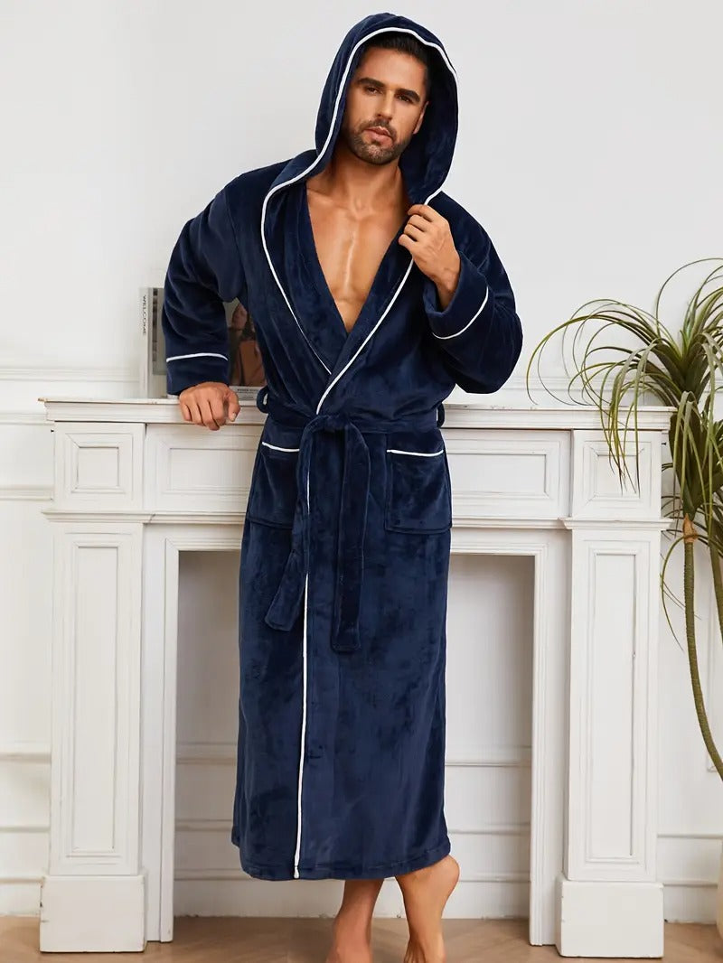 The Greenwich Men's Hooded Long Bathrobe with Belt