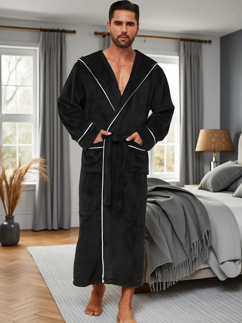 The Kenilworth Men's Hooded Fleece Long Bathrobe with Belt