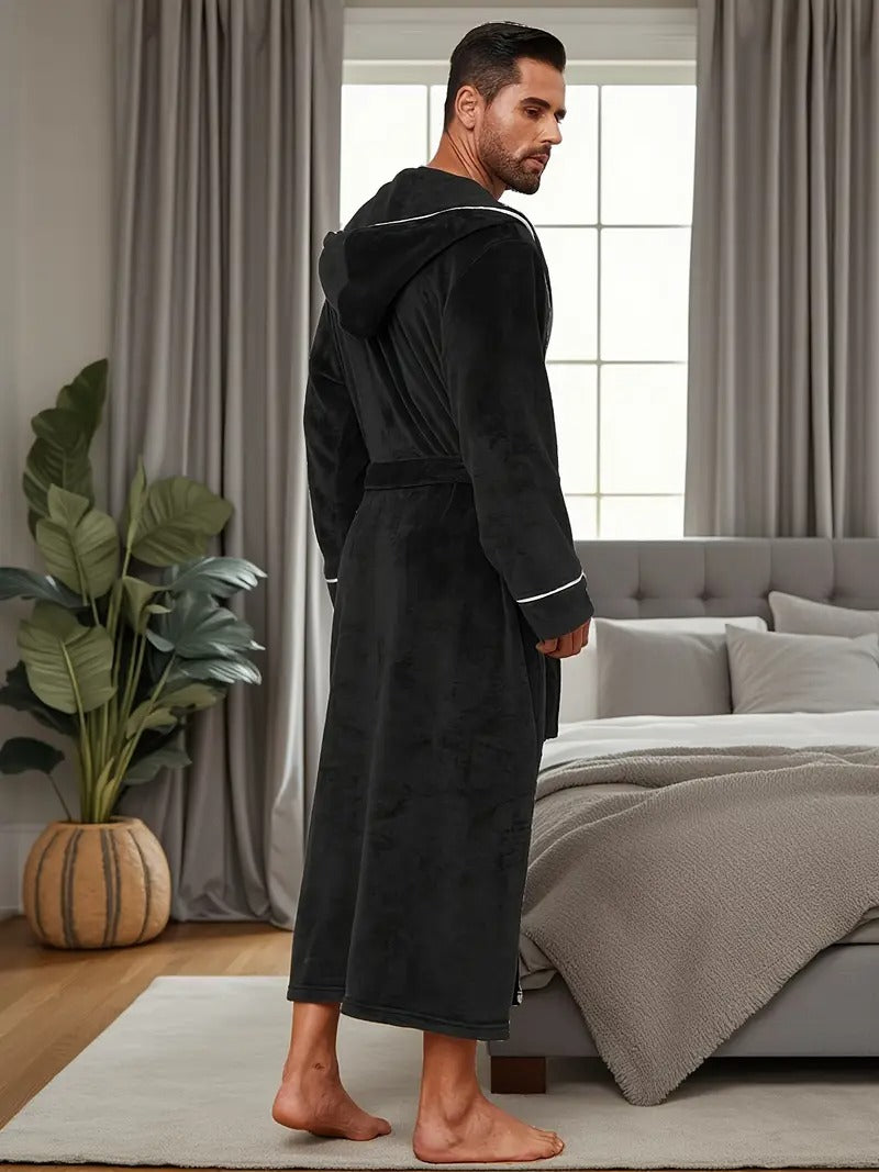 The Kenilworth Men's Hooded Fleece Long Bathrobe with Belt