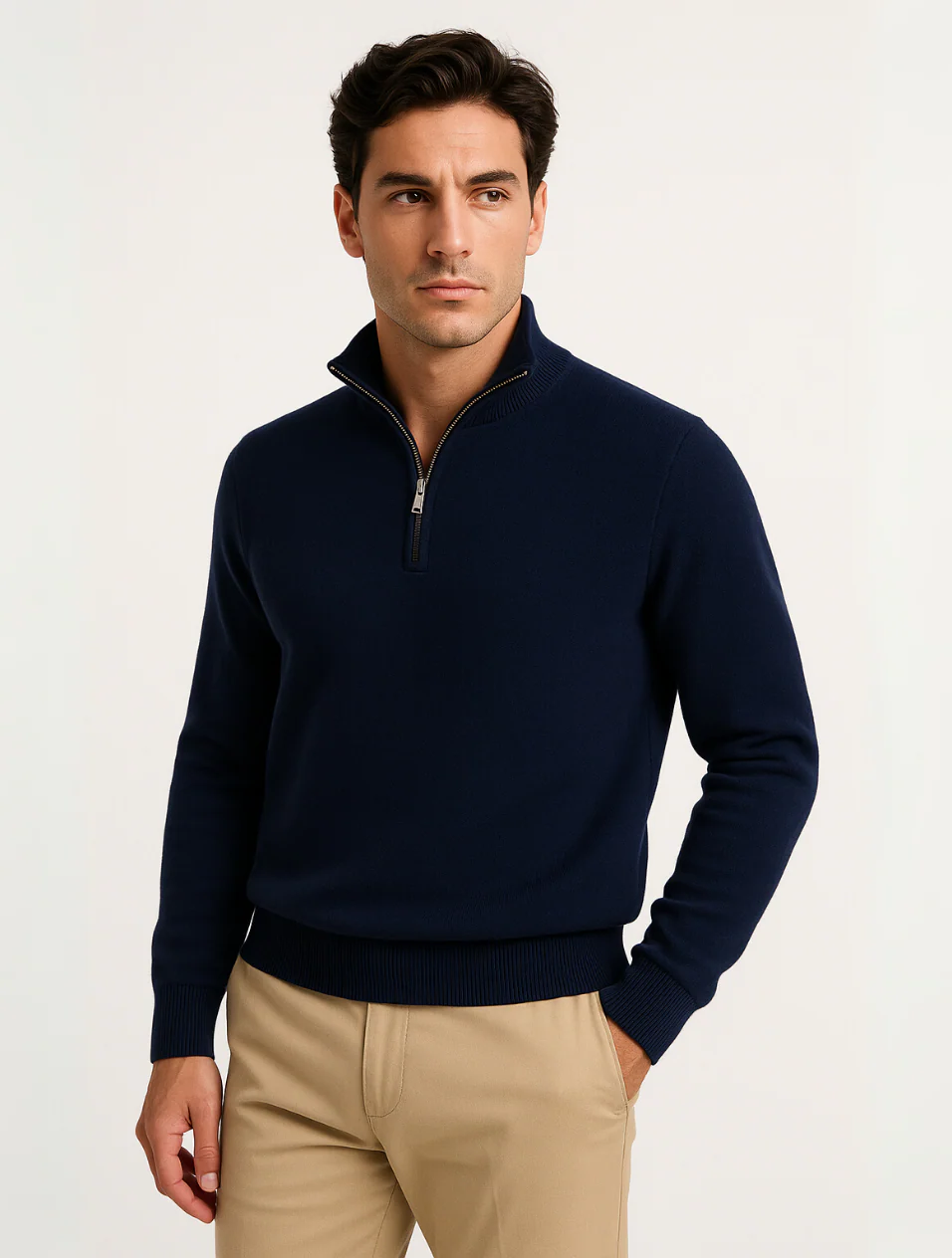 The Old Money Half-Zip Sweater for Men – Navy Blue