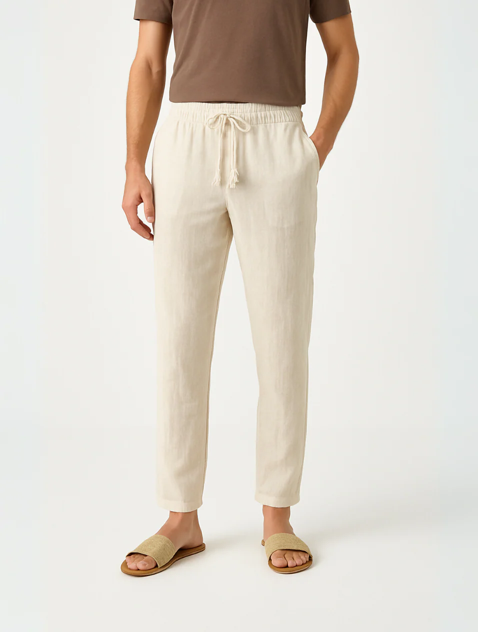 The Old Money Beige Linen Pants for Men