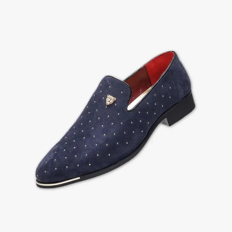 The Abingdon Men's Navy Suede Loafers with Studded Detail