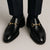 The Caernarfon Men's Black Leather Horsebit Foral Loafers