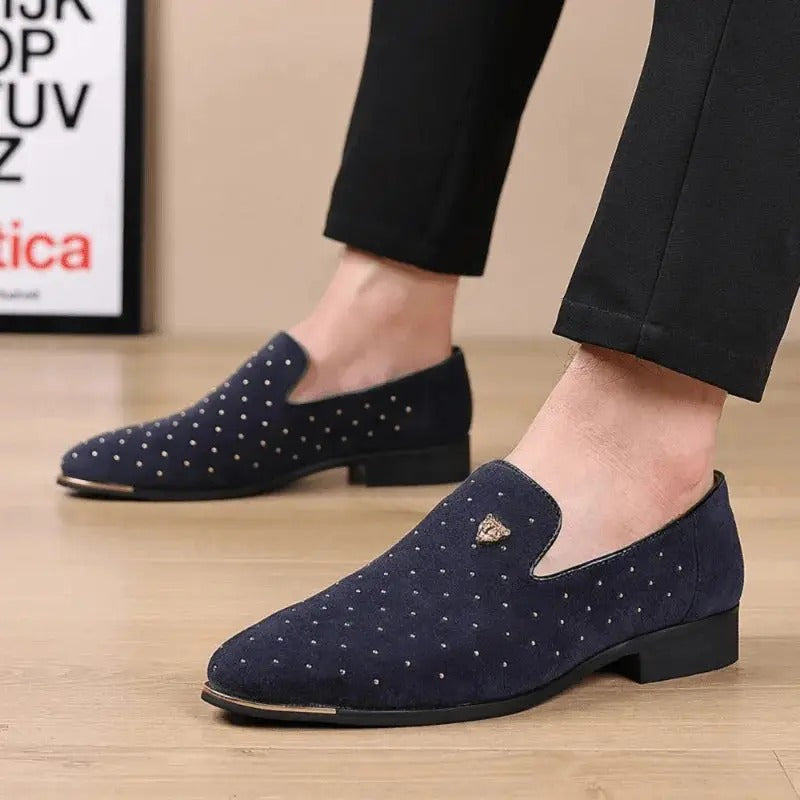 The Abingdon Men's Navy Suede Loafers with Studded Detail