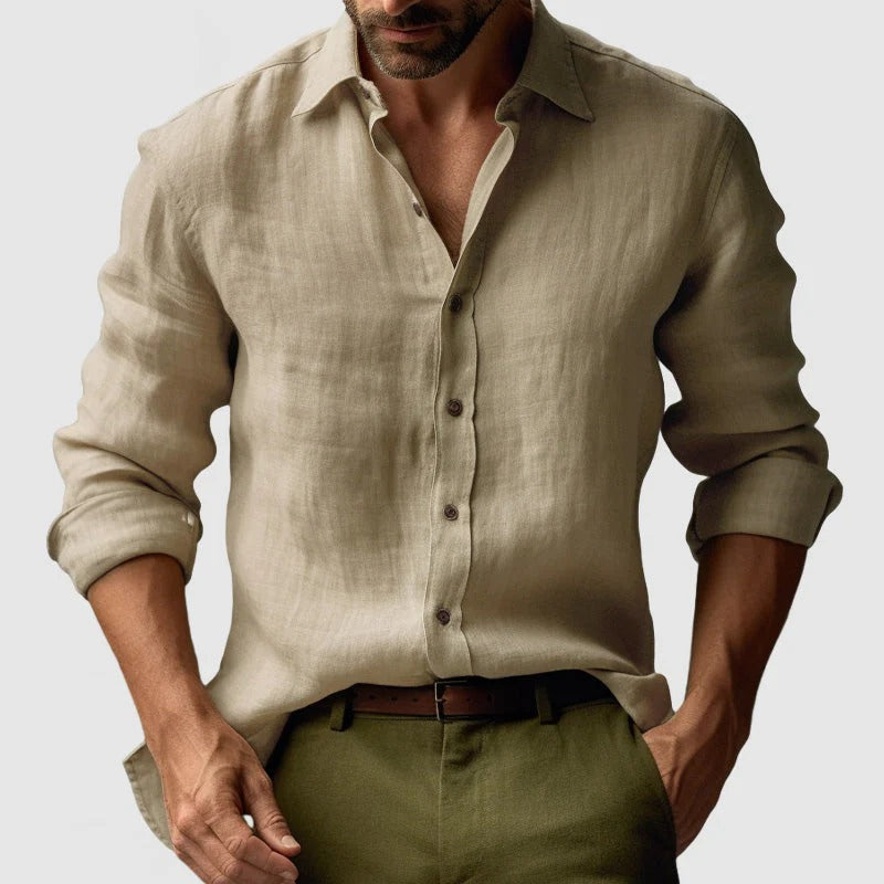 The Zurich Vintage Long Sleeve Linen Shirt for Men