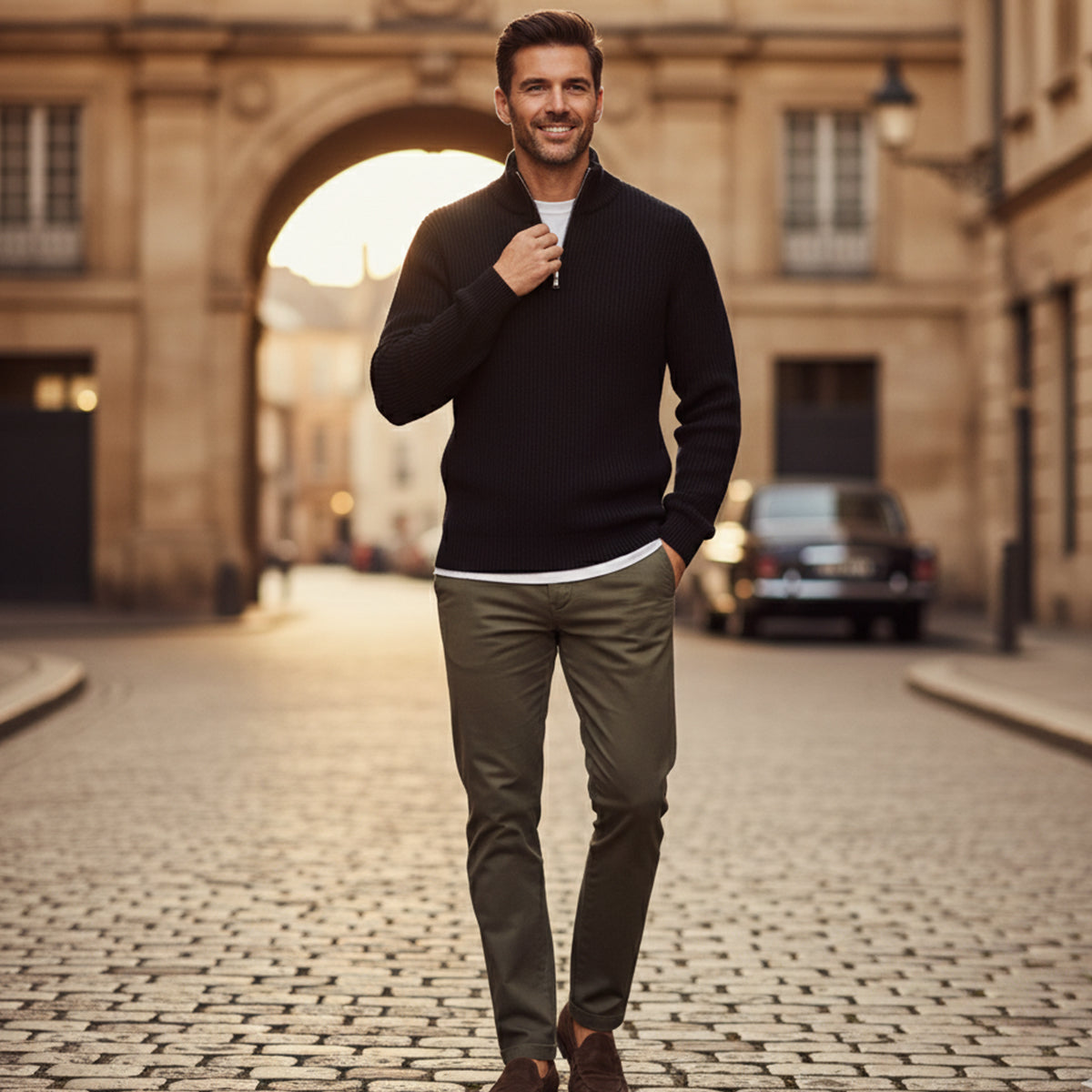 The Edinburgh Men’s Quarter Zip Ribbed Knit Casual Jumper