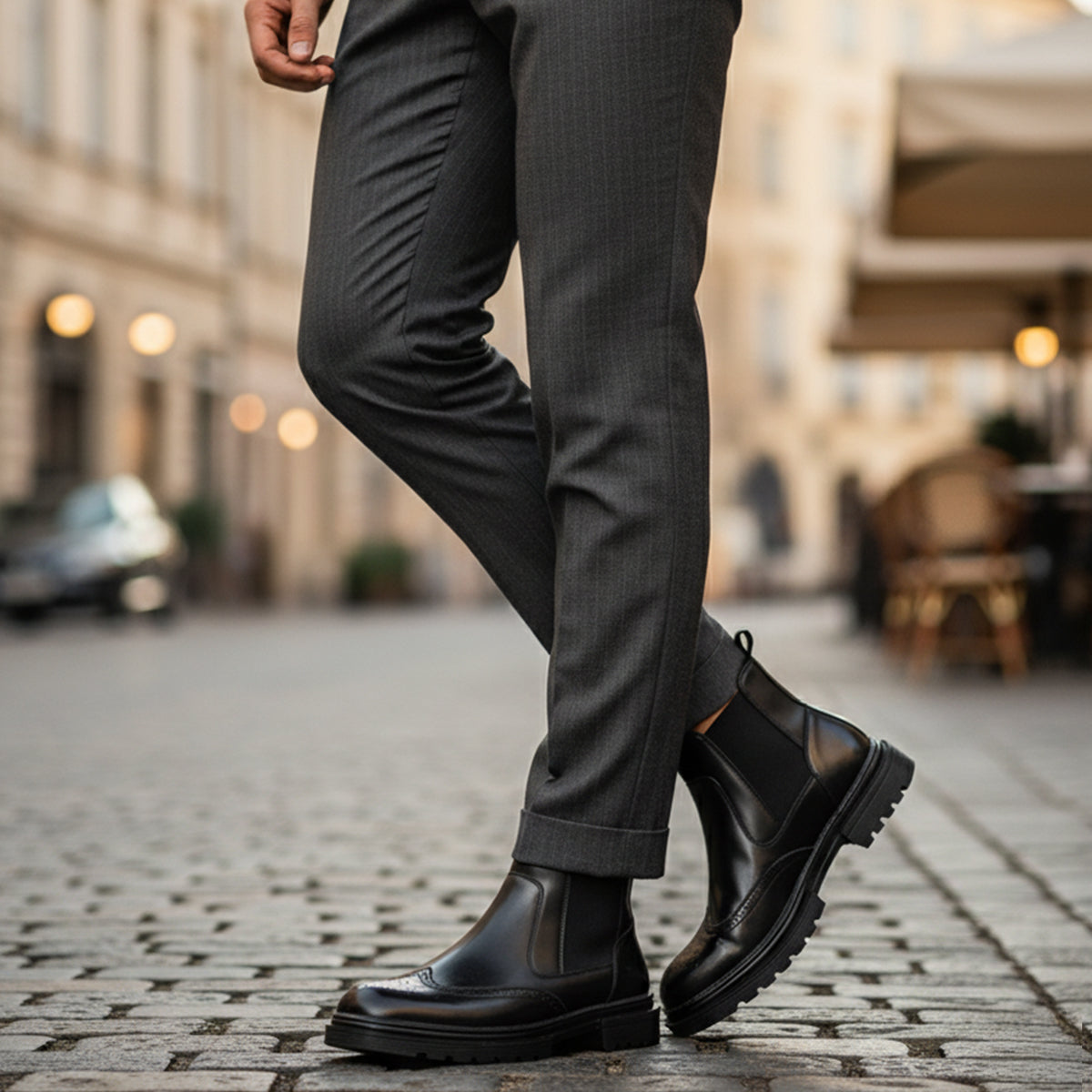 The Eastbourne Men's Smart Brogue Leather Chelsea Boots