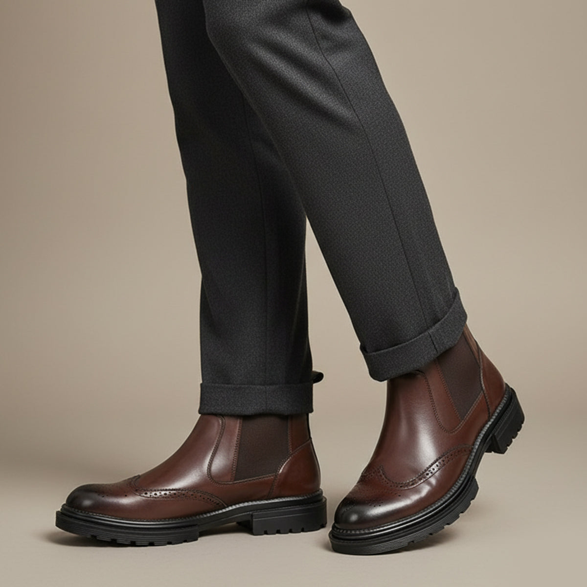 The Eastbourne Men's Smart Brogue Leather Chelsea Boots