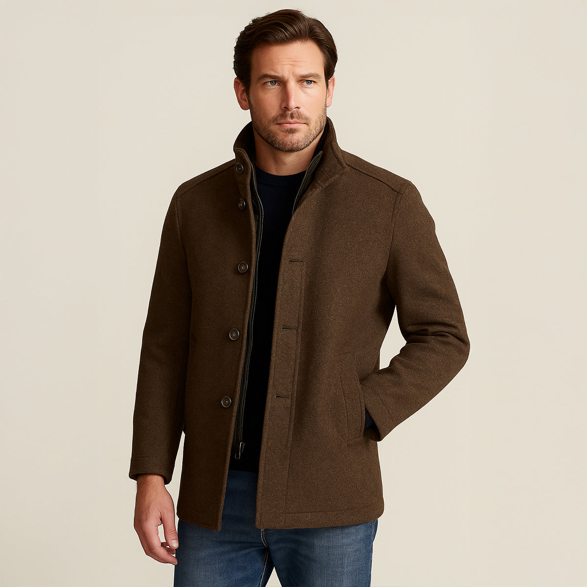 The Broadway Men's Wool Blend Classic Trench Coat